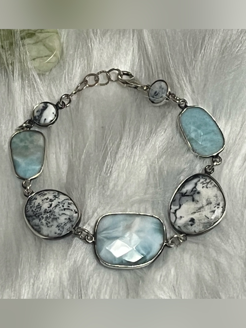 Gorgeous Sterling Larimar Dendritic Agate Bracelet